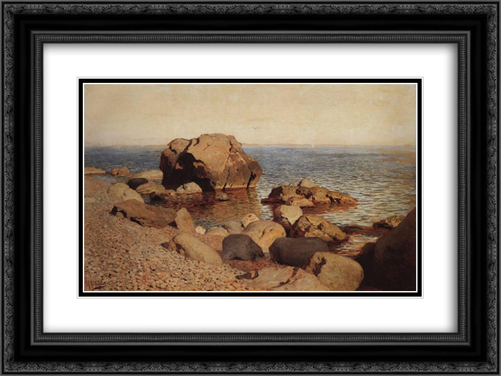 By the seashore 24x18 Black Ornate Wood Framed Art Print Poster with Double Matting by Levitan, Isaac