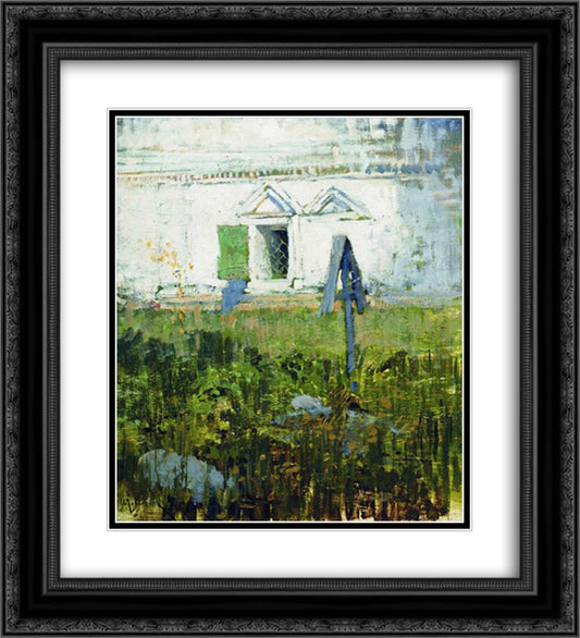 By the wall of church 20x22 Black Ornate Wood Framed Art Print Poster with Double Matting by Levitan, Isaac