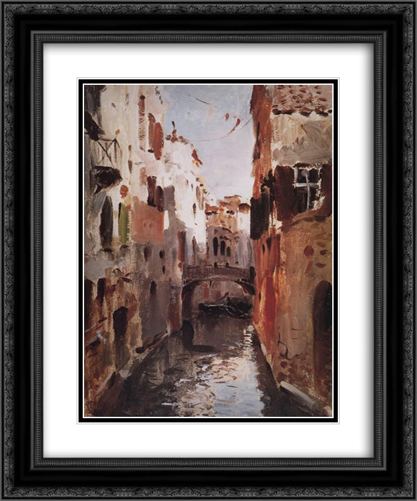 Canal in Venice 20x24 Black Ornate Wood Framed Art Print Poster with Double Matting by Levitan, Isaac