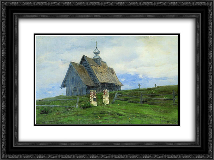 Church in Plyos 24x18 Black Ornate Wood Framed Art Print Poster with Double Matting by Levitan, Isaac