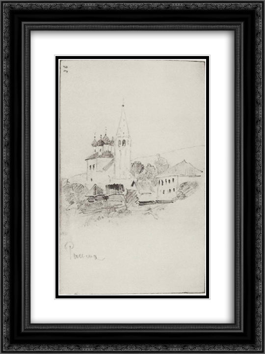 Church with belfry in Reshma 18x24 Black Ornate Wood Framed Art Print Poster with Double Matting by Levitan, Isaac