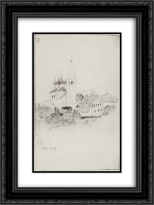 Church with belfry in Reshma 18x24 Black Ornate Wood Framed Art Print Poster with Double Matting by Levitan, Isaac