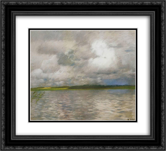 Cloudy Day. 22x20 Black Ornate Wood Framed Art Print Poster with Double Matting by Levitan, Isaac