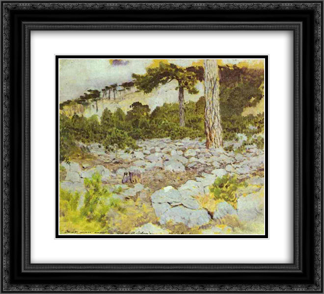 Crimea. In the Mountains. 22x20 Black Ornate Wood Framed Art Print Poster with Double Matting by Levitan, Isaac