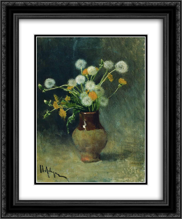 Dandelions 20x24 Black Ornate Wood Framed Art Print Poster with Double Matting by Levitan, Isaac