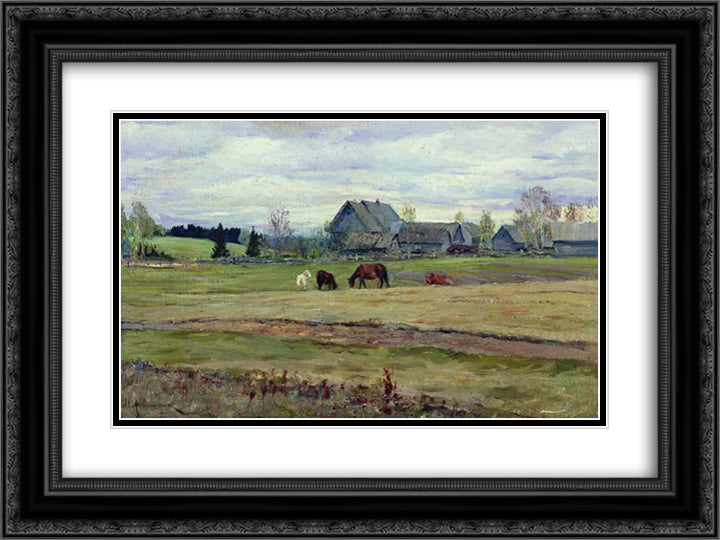 Dull day 24x18 Black Ornate Wood Framed Art Print Poster with Double Matting by Levitan, Isaac