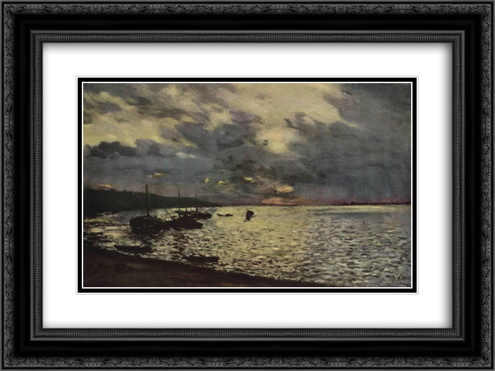 Dull day at Volga 24x18 Black Ornate Wood Framed Art Print Poster with Double Matting by Levitan, Isaac