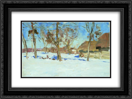 Early march 24x18 Black Ornate Wood Framed Art Print Poster with Double Matting by Levitan, Isaac