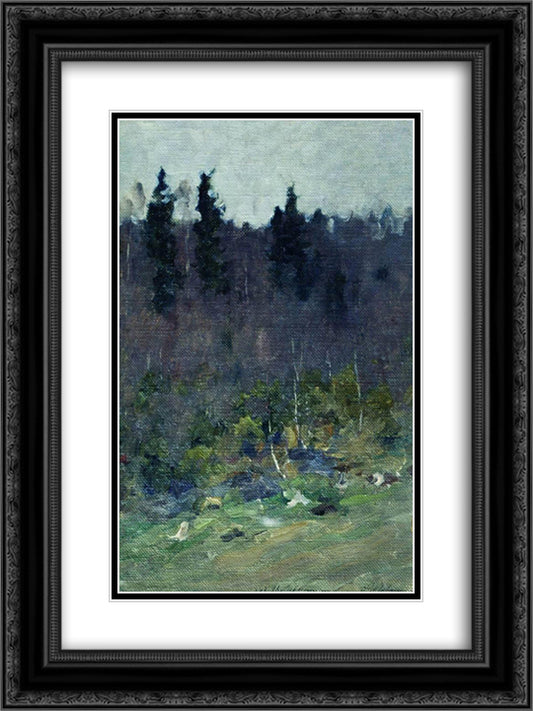 Early spring. The last snow. 18x24 Black Ornate Wood Framed Art Print Poster with Double Matting by Levitan, Isaac