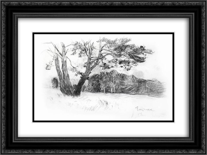 Edge of forest 24x18 Black Ornate Wood Framed Art Print Poster with Double Matting by Levitan, Isaac