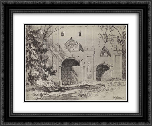 Entrance gate of Savvinsky monastery near Zvenigorod 24x20 Black Ornate Wood Framed Art Print Poster with Double Matting by Levitan, Isaac