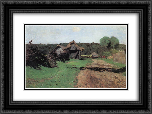 Entrance to the village 24x18 Black Ornate Wood Framed Art Print Poster with Double Matting by Levitan, Isaac