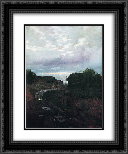 Evening 20x24 Black Ornate Wood Framed Art Print Poster with Double Matting by Levitan, Isaac