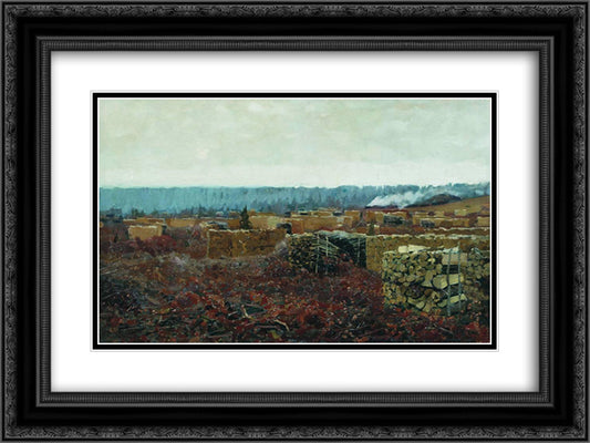 Felling 24x18 Black Ornate Wood Framed Art Print Poster with Double Matting by Levitan, Isaac