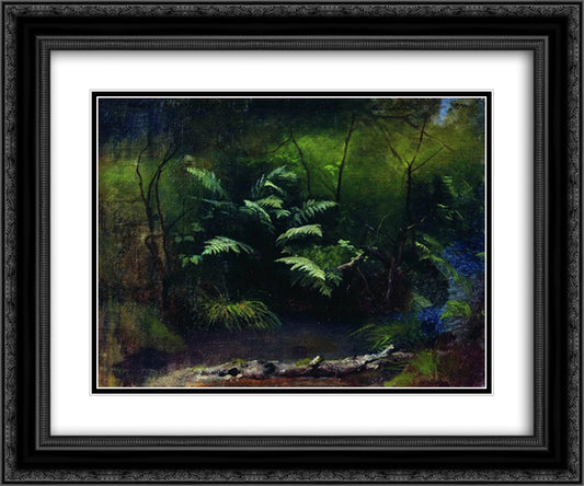 Ferns by the water 24x20 Black Ornate Wood Framed Art Print Poster with Double Matting by Levitan, Isaac