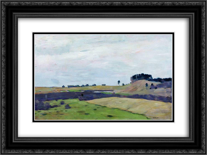 Fields 24x18 Black Ornate Wood Framed Art Print Poster with Double Matting by Levitan, Isaac