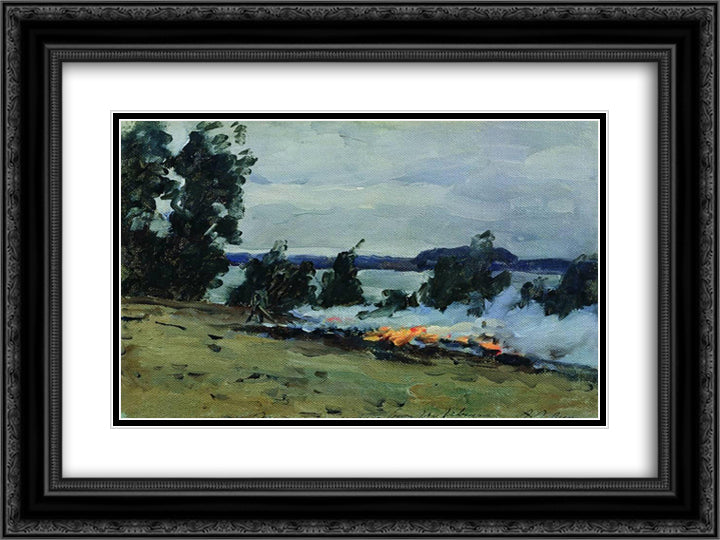 Fires 24x18 Black Ornate Wood Framed Art Print Poster with Double Matting by Levitan, Isaac