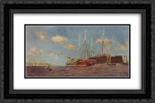 Fresh breeze. Volga. 24x16 Black Ornate Wood Framed Art Print Poster with Double Matting by Levitan, Isaac