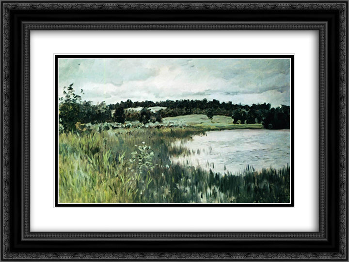 Gray day. 24x18 Black Ornate Wood Framed Art Print Poster with Double Matting by Levitan, Isaac