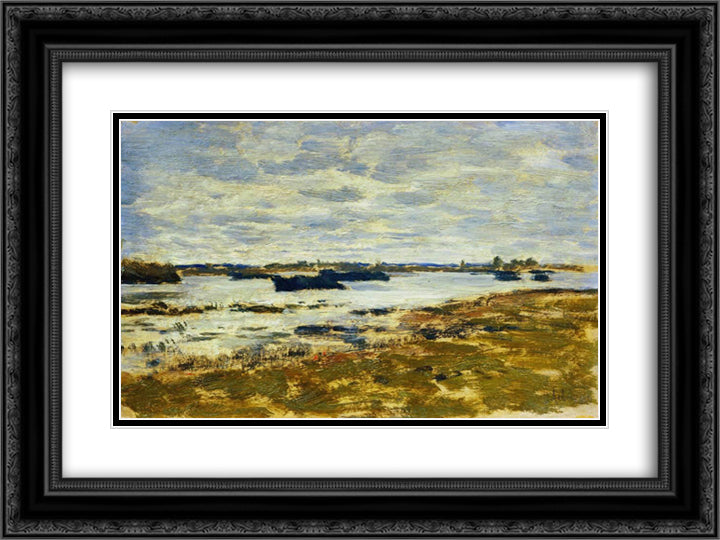 Gray day. The swamp. 24x18 Black Ornate Wood Framed Art Print Poster with Double Matting by Levitan, Isaac