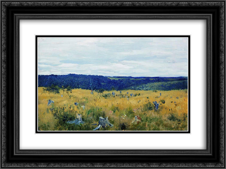Gray day 24x18 Black Ornate Wood Framed Art Print Poster with Double Matting by Levitan, Isaac