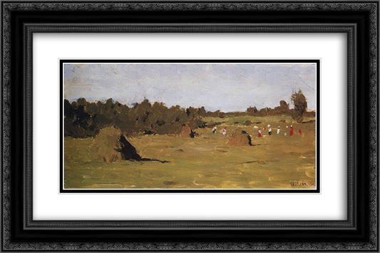 Haymaking 24x16 Black Ornate Wood Framed Art Print Poster with Double Matting by Levitan, Isaac