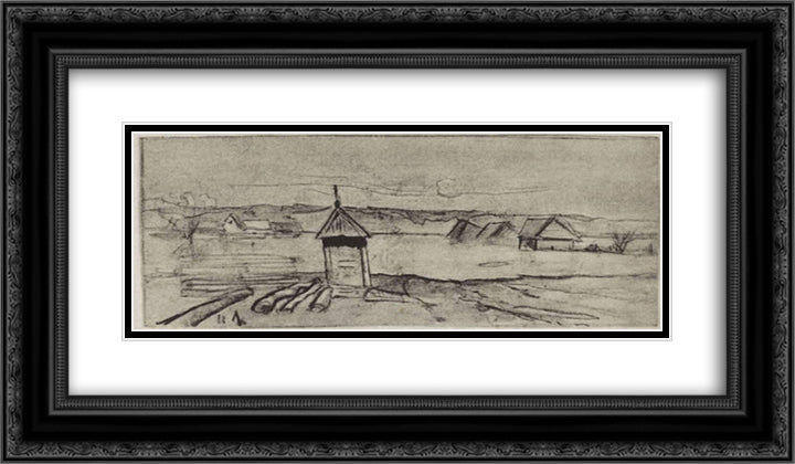 High waters 24x14 Black Ornate Wood Framed Art Print Poster with Double Matting by Levitan, Isaac