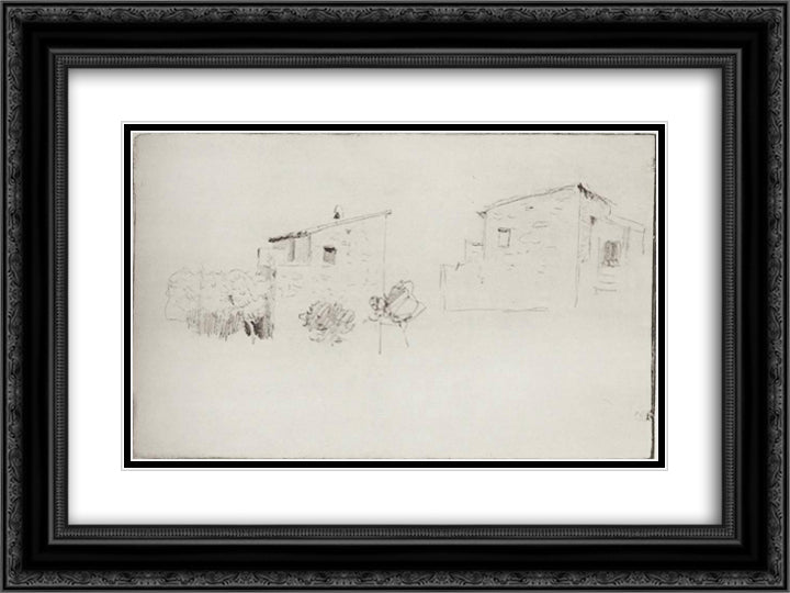 Houses near Bordiguera 24x18 Black Ornate Wood Framed Art Print Poster with Double Matting by Levitan, Isaac