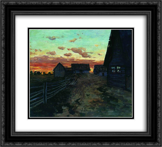 Huts after sunset 22x20 Black Ornate Wood Framed Art Print Poster with Double Matting by Levitan, Isaac