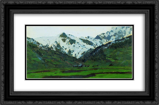 In Alps at spring 24x16 Black Ornate Wood Framed Art Print Poster with Double Matting by Levitan, Isaac