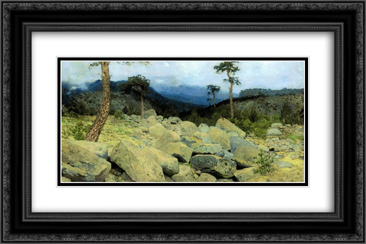 In the Crimea Mountains 24x16 Black Ornate Wood Framed Art Print Poster with Double Matting by Levitan, Isaac