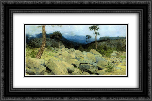 In the Crimea Mountains 24x16 Black Ornate Wood Framed Art Print Poster with Double Matting by Levitan, Isaac