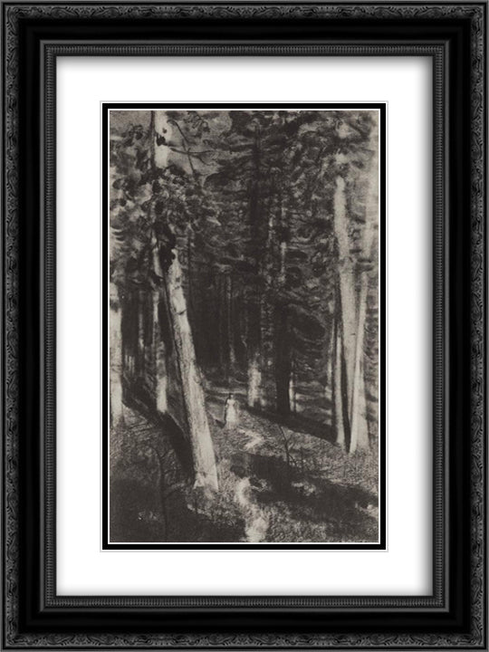 In the forest 18x24 Black Ornate Wood Framed Art Print Poster with Double Matting by Levitan, Isaac