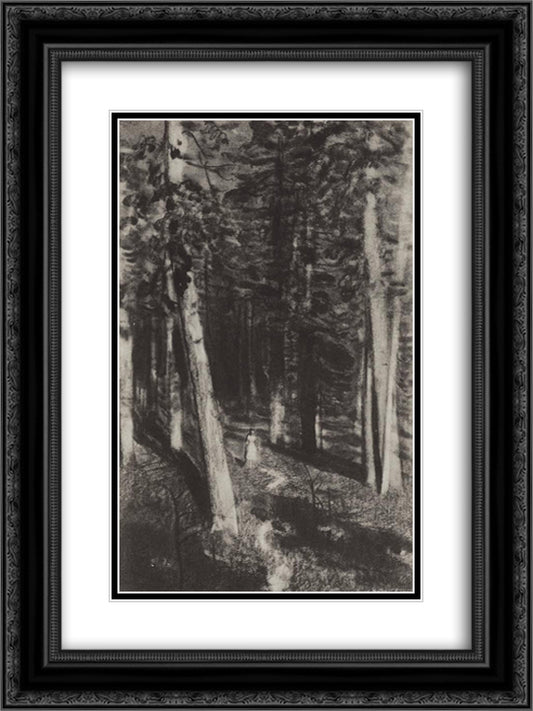 In the forest 18x24 Black Ornate Wood Framed Art Print Poster with Double Matting by Levitan, Isaac