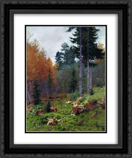 In the forest at autumn 20x24 Black Ornate Wood Framed Art Print Poster with Double Matting by Levitan, Isaac