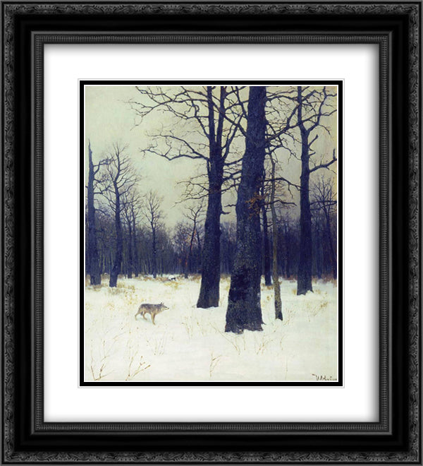 In the forest at winter 20x22 Black Ornate Wood Framed Art Print Poster with Double Matting by Levitan, Isaac