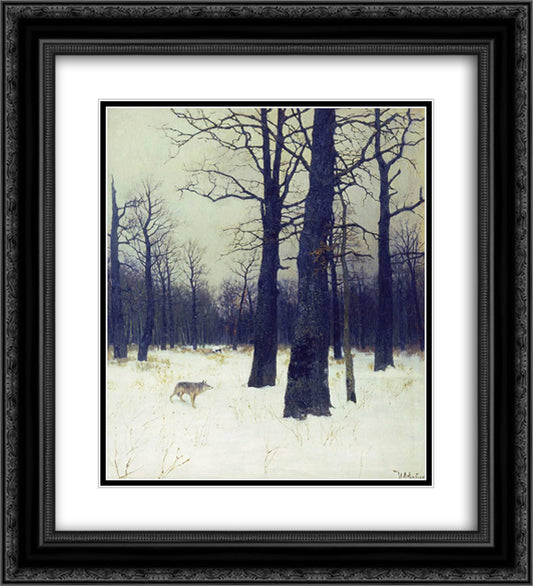 In the forest at winter 20x22 Black Ornate Wood Framed Art Print Poster with Double Matting by Levitan, Isaac