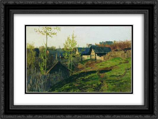 Isbas lighted by sun 24x18 Black Ornate Wood Framed Art Print Poster with Double Matting by Levitan, Isaac