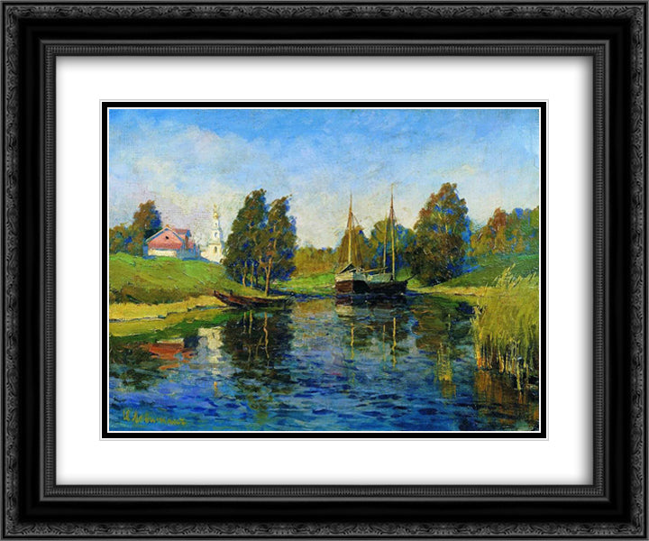 Lake. Autumn. 24x20 Black Ornate Wood Framed Art Print Poster with Double Matting by Levitan, Isaac
