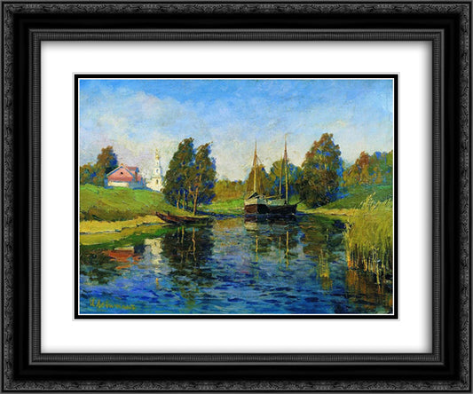 Lake. Autumn. 24x20 Black Ornate Wood Framed Art Print Poster with Double Matting by Levitan, Isaac