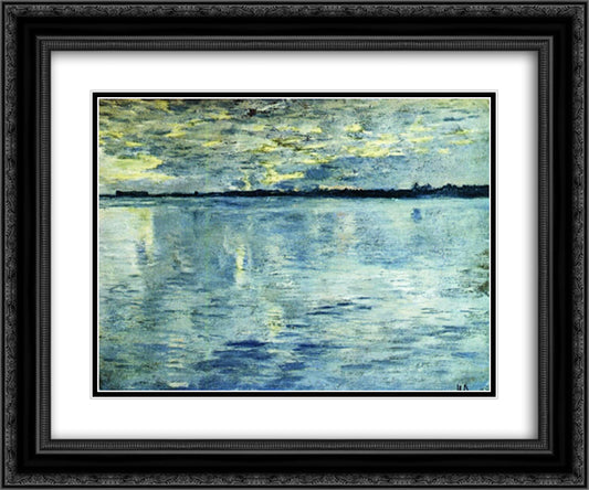 Lake. Evening. 24x20 Black Ornate Wood Framed Art Print Poster with Double Matting by Levitan, Isaac