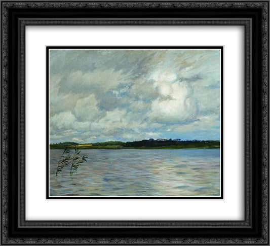 Lake. Gray day. 22x20 Black Ornate Wood Framed Art Print Poster with Double Matting by Levitan, Isaac