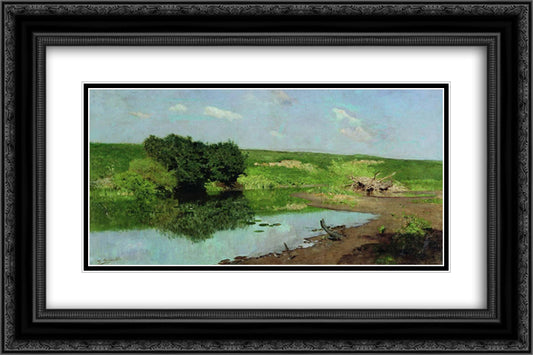 Landscape 24x16 Black Ornate Wood Framed Art Print Poster with Double Matting by Levitan, Isaac