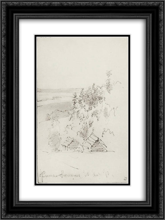 Landscape at Volga. Zhilino near Kineshma. 18x24 Black Ornate Wood Framed Art Print Poster with Double Matting by Levitan, Isaac