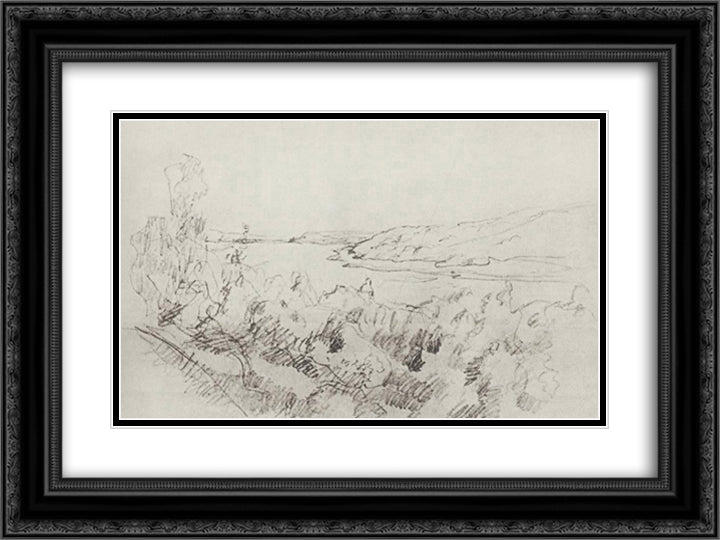 Landscape at Volga 24x18 Black Ornate Wood Framed Art Print Poster with Double Matting by Levitan, Isaac