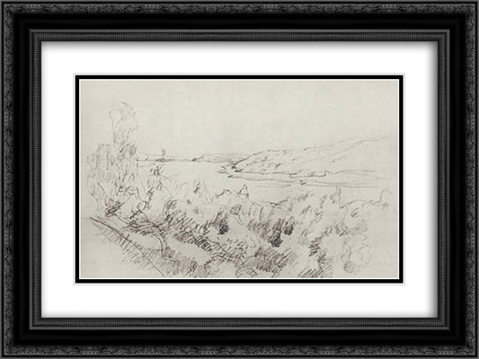 Landscape at Volga 24x18 Black Ornate Wood Framed Art Print Poster with Double Matting by Levitan, Isaac
