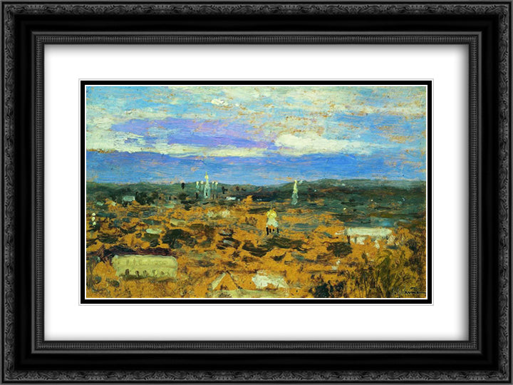Landscape with a convent 24x18 Black Ornate Wood Framed Art Print Poster with Double Matting by Levitan, Isaac