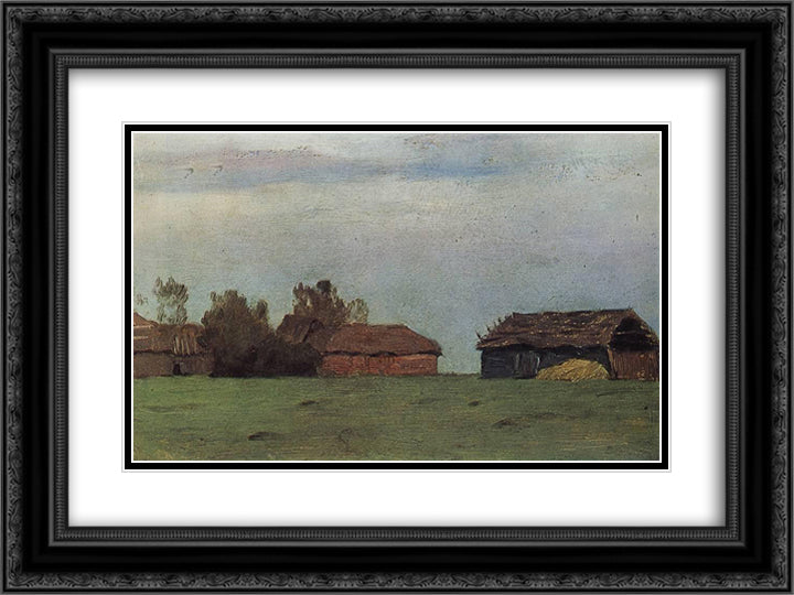 Landscape with buildings 24x18 Black Ornate Wood Framed Art Print Poster with Double Matting by Levitan, Isaac