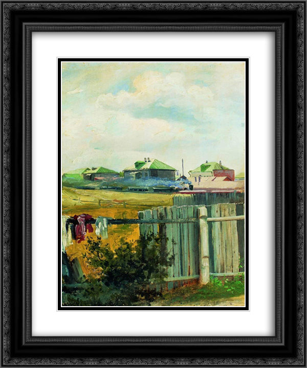 Landscape with fencing 20x24 Black Ornate Wood Framed Art Print Poster with Double Matting by Levitan, Isaac
