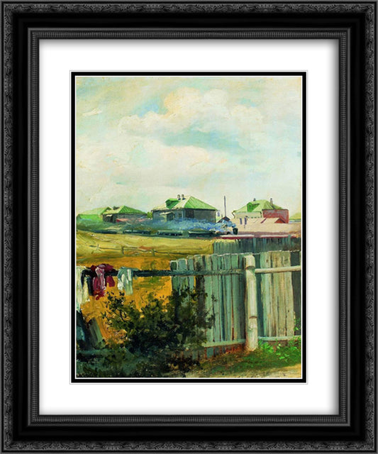 Landscape with fencing 20x24 Black Ornate Wood Framed Art Print Poster with Double Matting by Levitan, Isaac